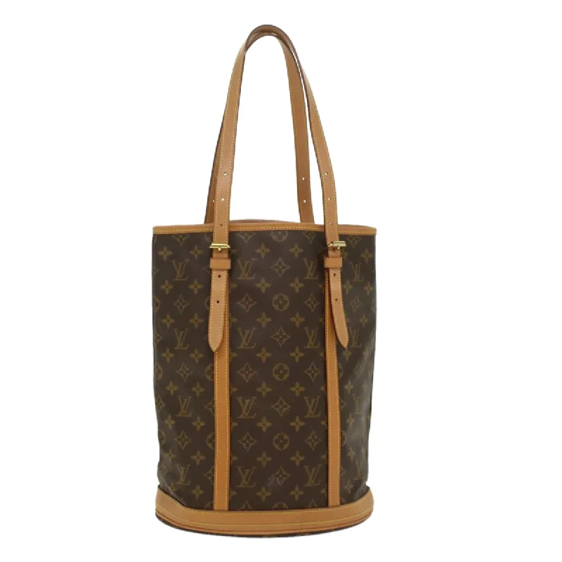 Louis Vuitton bags with a chain - link trim and a leather body for a modern edgeLOUIS VUITTON Monogram Bucket GM Shoulder Bag M42236 LV Auth 55235