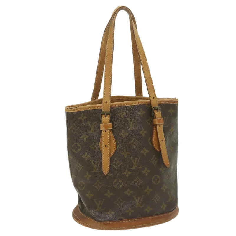 Louis Vuitton bags with a chain - link trim and a leather body for a modern edgeLOUIS VUITTON Monogram Bucket PM Shoulder Bag M42238 LV Auth bs9633