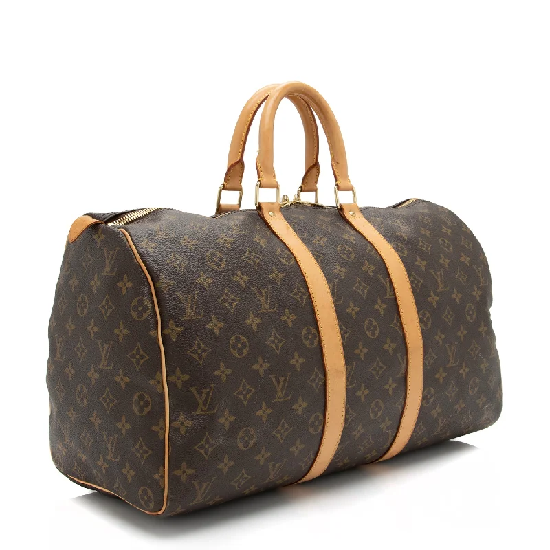 Louis Vuitton bags with a detachable mirror inside for on - the - go touch - upsLouis Vuitton Monogram Canvas Keepall 45 Duffle Bag (SHF-23448)