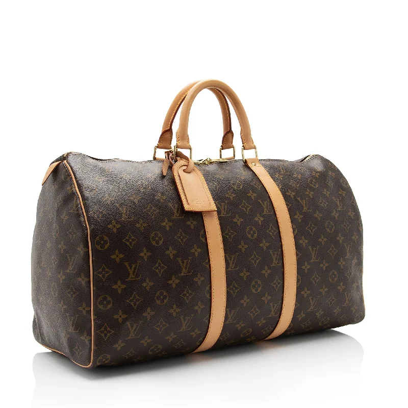 Louis Vuitton bags with a front - zip pocket for small items like keysLouis Vuitton Monogram Canvas Keepall 50 Duffle Bag (SHF-2N6ZWx)