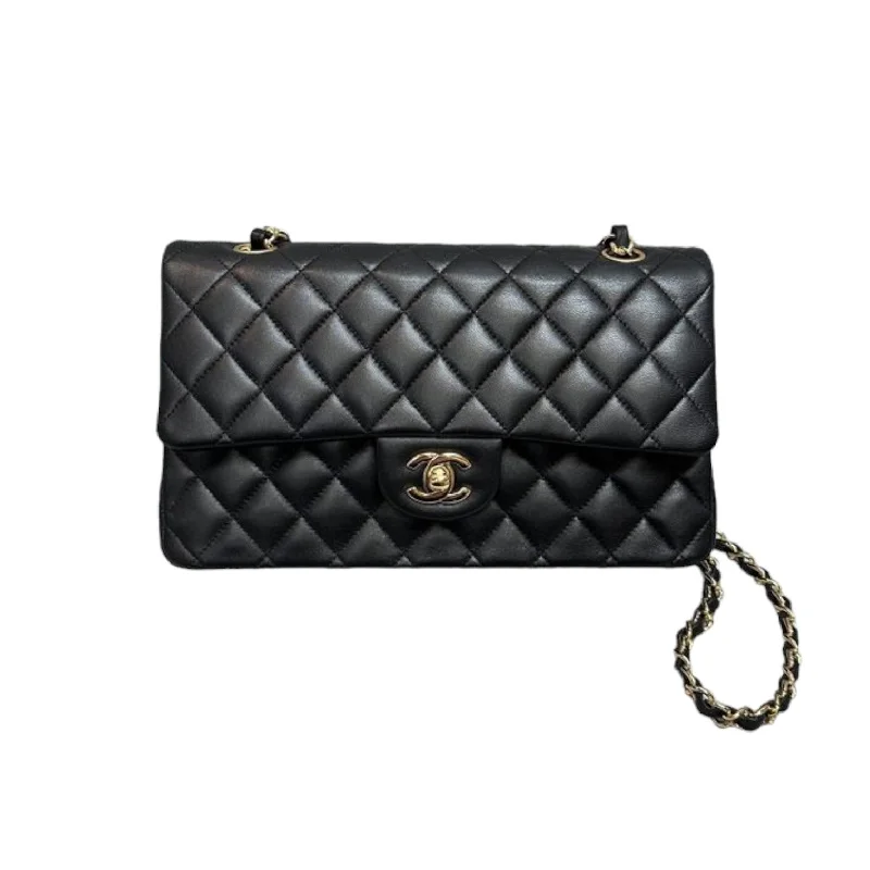 Chanel New Arrival Handbag with Gold HardwareClassic Double Flap Medium Lambskin Quilted Black GHW