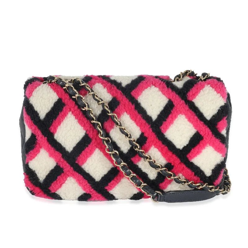 Chanel Small Crossbody Bag for TravelCHANEL Fuchsia Navy White Shearling Lambskin Emoticon Single Flap Bag