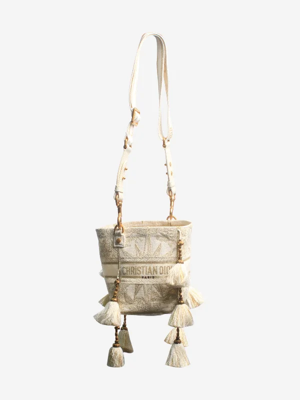 Chanel New Arrival Handbag with Gold HardwareWhite and gold D-Bubble bucket bag