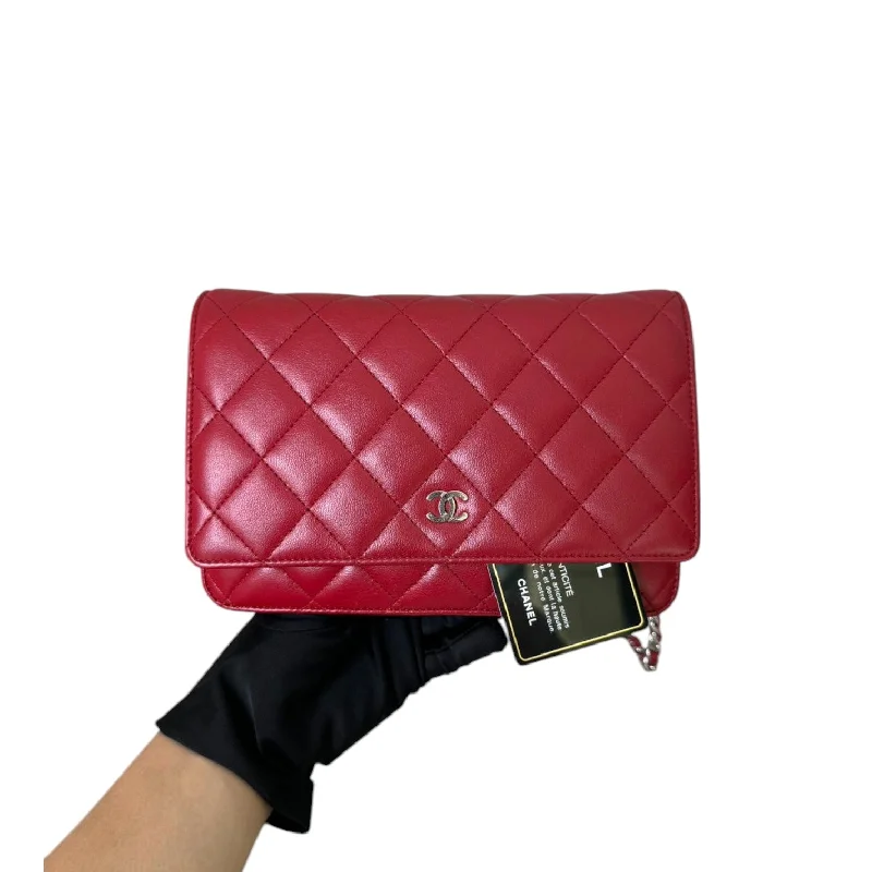 Chanel Handbag with Adjustable Strap for ComfortWallet On Chain WOC Lambskin Quilted Red SHW