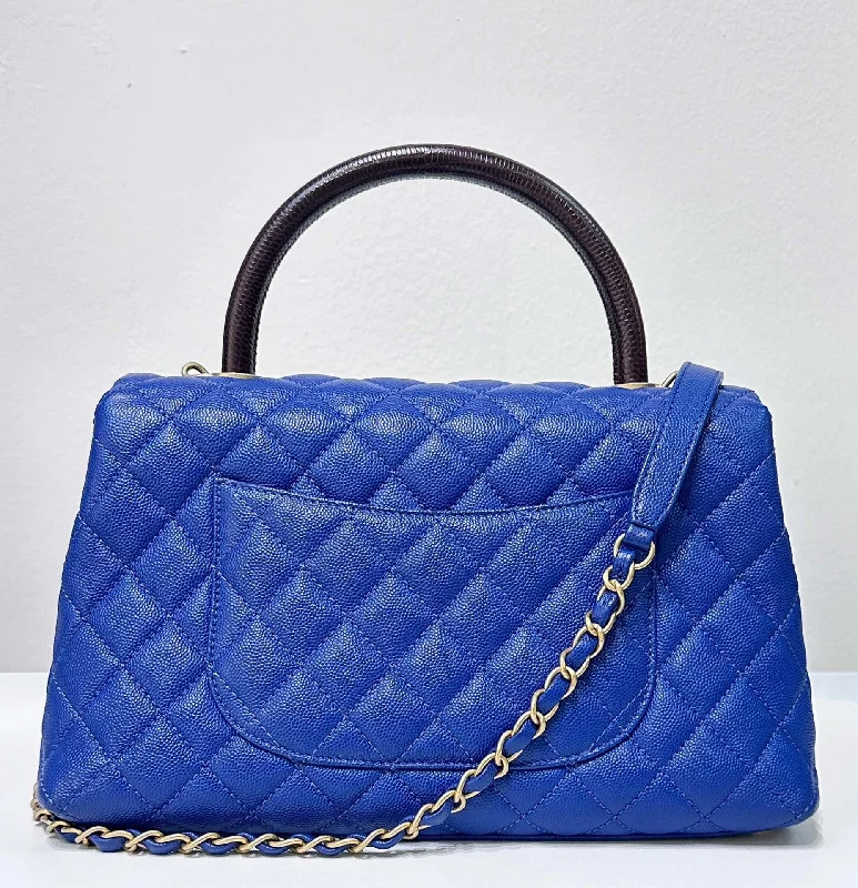 Chanel Lightweight Handbag for Daily ErrandsChanel Medium Caviar Lizard Embossed Quilted Coco Handle Flap Dark Blue