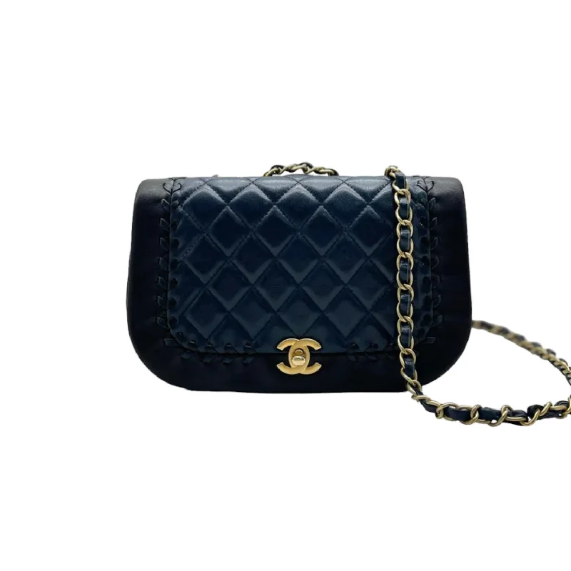 Chanel Vintage Inspired Handbag for Retro LoversBraided Flap Lambskin Quilted Navy Black GHW