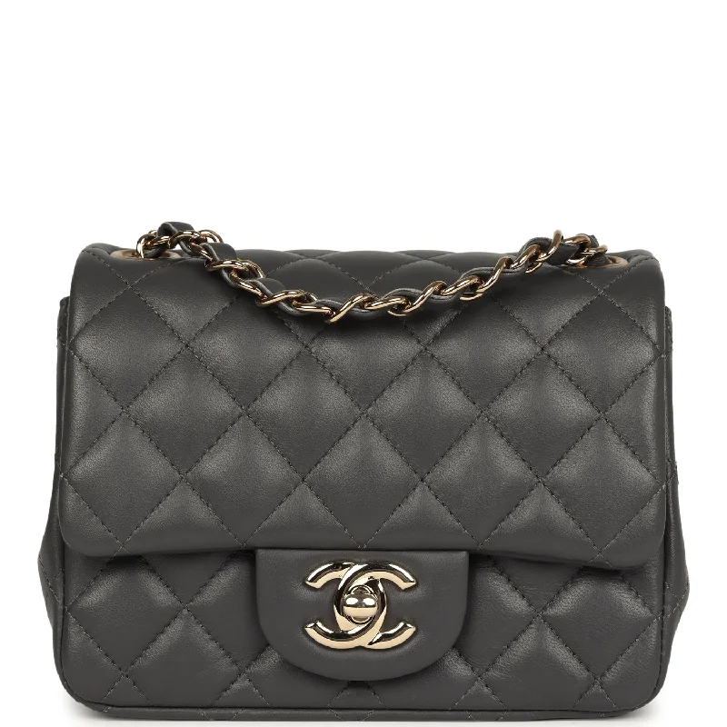 Chanel Lightweight Handbag for Daily ErrandsChanel Mini Square Flap Bag Dark Grey Lambskin Light Gold Hardware