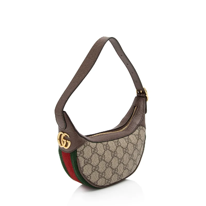 Ladies Gucci shoulder bags with a single - handle designGucci GG Supreme Web Ophidia Half Moon Mini Hobo (F30bq3)