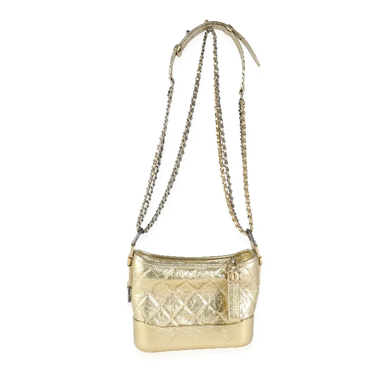 Chanel Handbag with Adjustable Strap for ComfortCHANEL Gold Quilted Calfskin Small Gabrielle Hobo