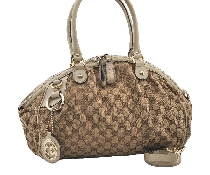 Ladies Gucci Dionysus bags with a chain - link shoulder strapAuthentic GUCCI Sukey 2Way Tote Bag GG Canvas Leather 223974 Brown 3431J