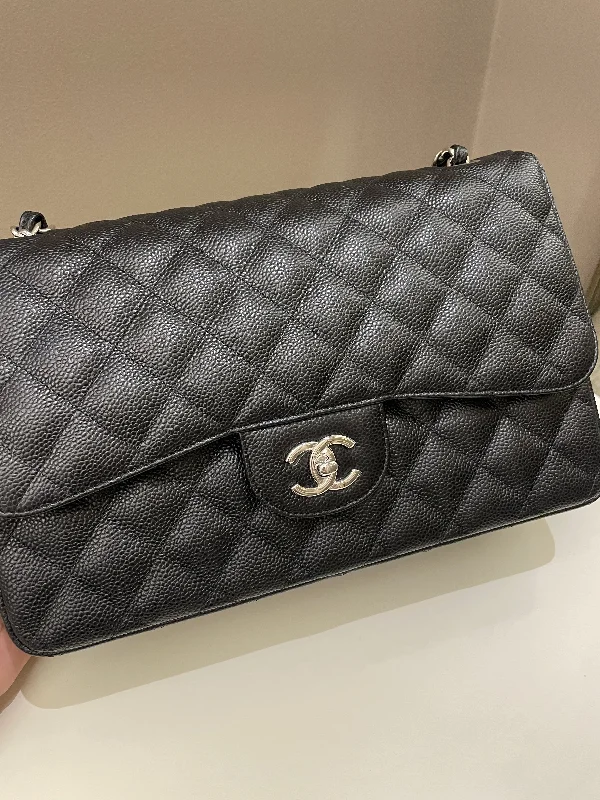 Chanel Designer Handbag with Unique DesignChanel Classic Quilted Jumbo Double Flap Black Caviar