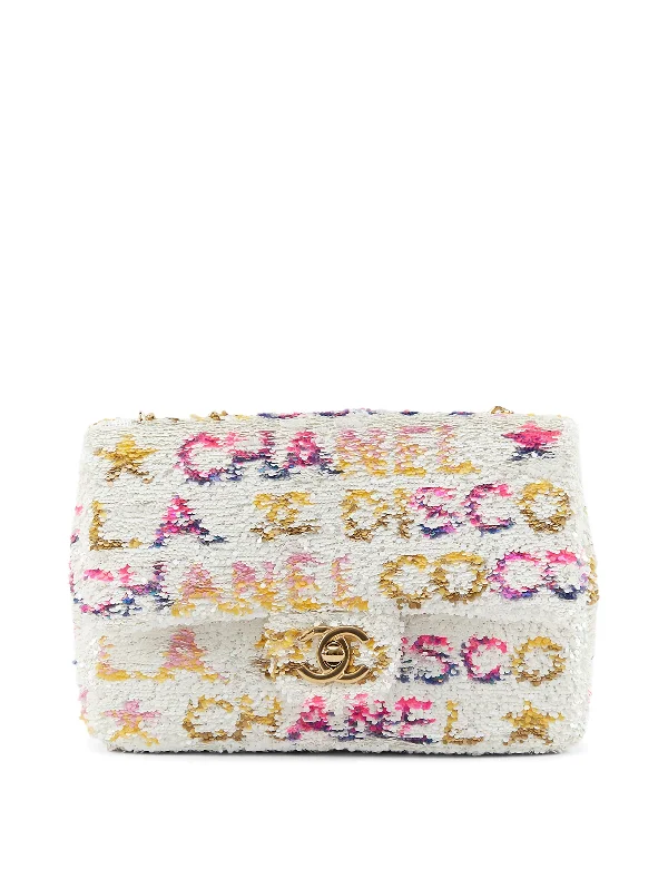 Chanel Lightweight Handbag for Daily ErrandsCHANEL MINI RECTANGLE DISCO FLAP BAG WHITE, YELLOW & PINK Sequins & Calfskin with Gold-Tone Hardware