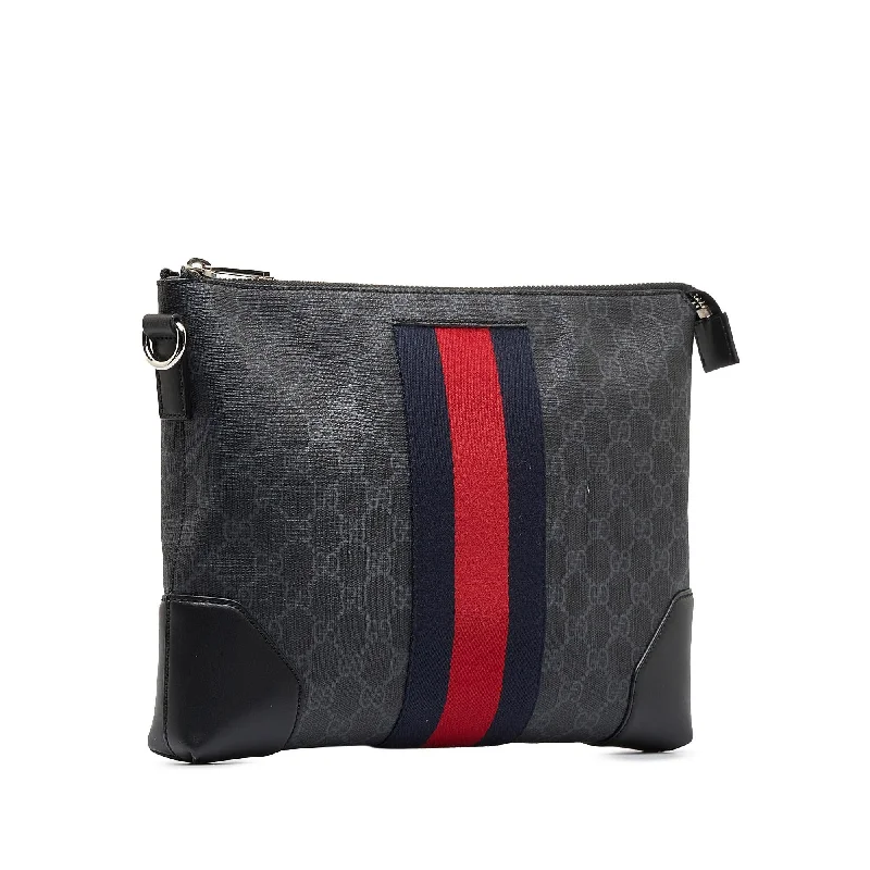 Women Gucci bags with a chain - link trim and a leather bodyGucci GG Supreme Web Clutch (17wQqh)