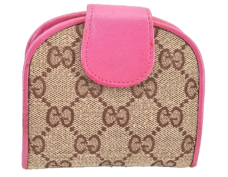 Gucci handbags for women with a beaded trimAuthentic GUCCI Mini Wallet Coin Purse GG Canvas Leather Brown Pink 1164E