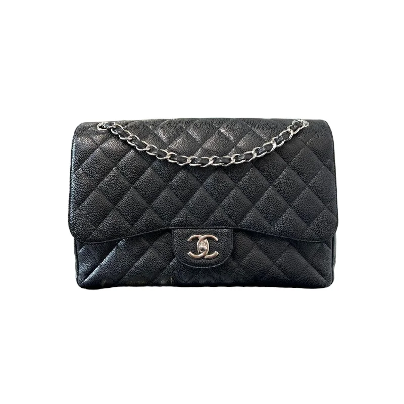 Chanel Chain Strap Handbag for Everyday UseJumbo Double Flap Caviar Quilted Black SHW