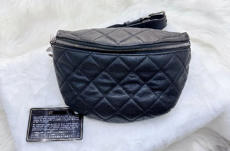 Chanel Lightweight Handbag for Daily ErrandsCHANEL Grained Calfskin Quilted Waist Belt Bag Black