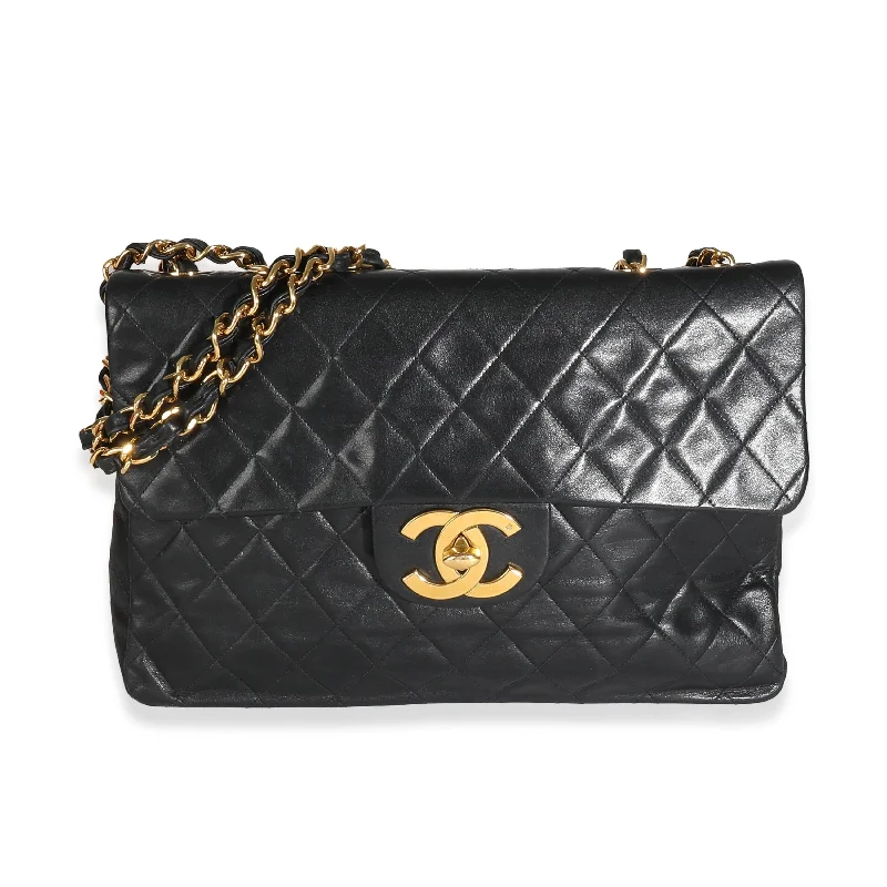 Chanel Handbag with Adjustable Strap for ComfortChanel Vintage 24K Black Quilted Lambskin Maxi XL Flap Bag