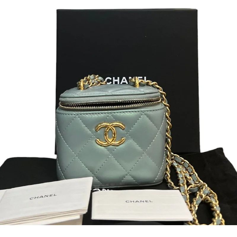 Chanel Limited Edition Handbag for CollectorsVanity Case With Chain Mini Lambskin Blue Green Iridescent GHW