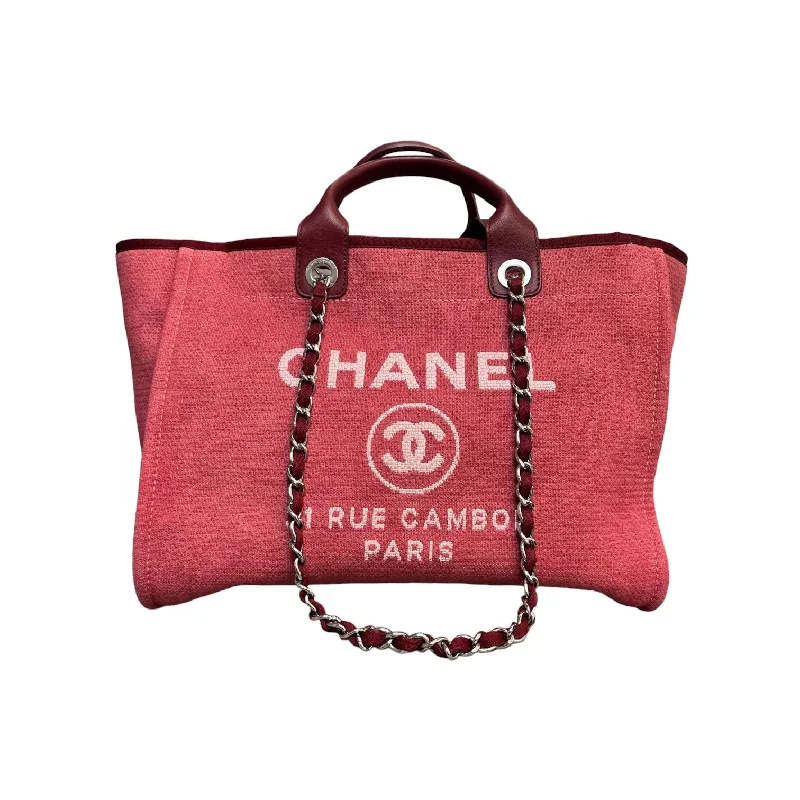 Chanel Black Handbag for Business MeetingsDeauville Shopper Tote Medium Canvas and Leather Red SHW