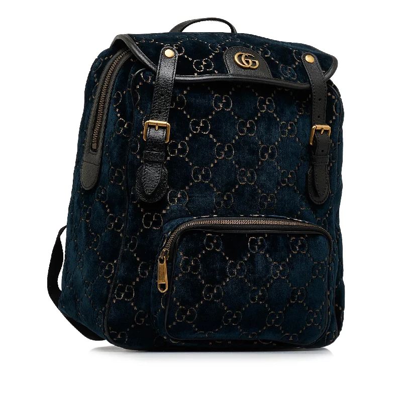 Women Gucci bags with interlocking G hardware for a classic lookGucci GG Velvet Double Buckle Backpack (ew8ThP)