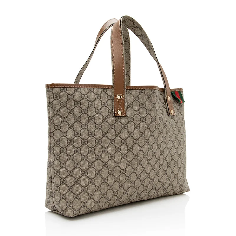 Women Gucci bags with a magnetic snap closure for easy accessGucci GG Supreme Web Loop E/W Shopping Tote (SHF-20146)