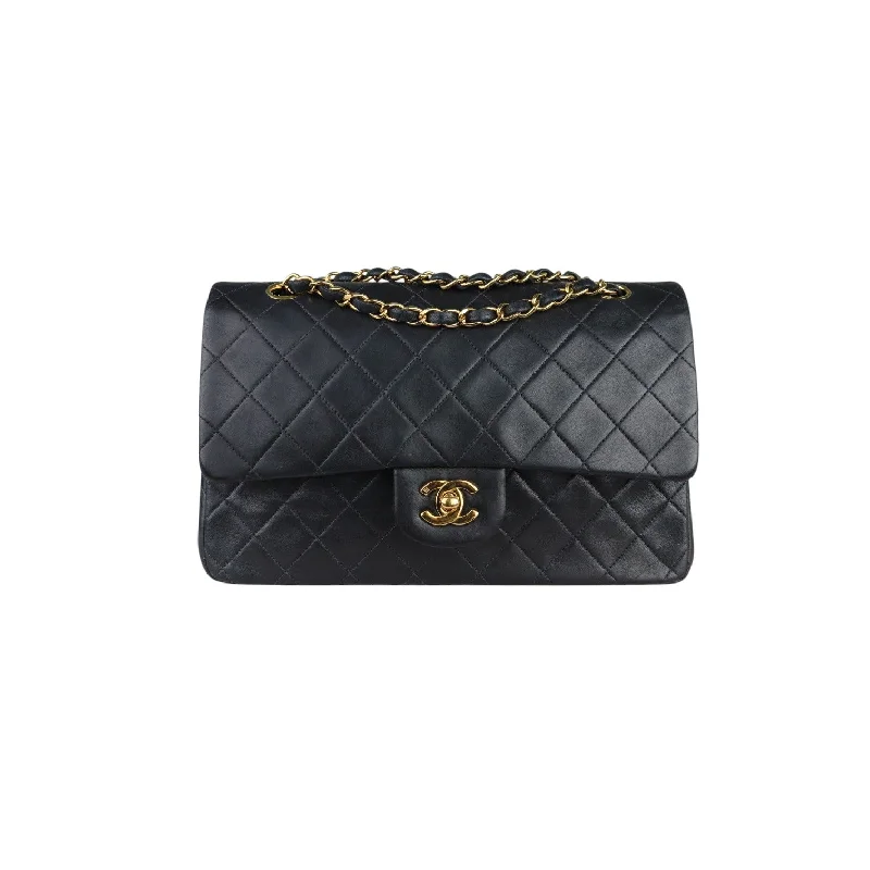 Chanel Classic Flap Bag for Evening PartyVintage Double Flap Medium Lambskin Quilted Black GHW