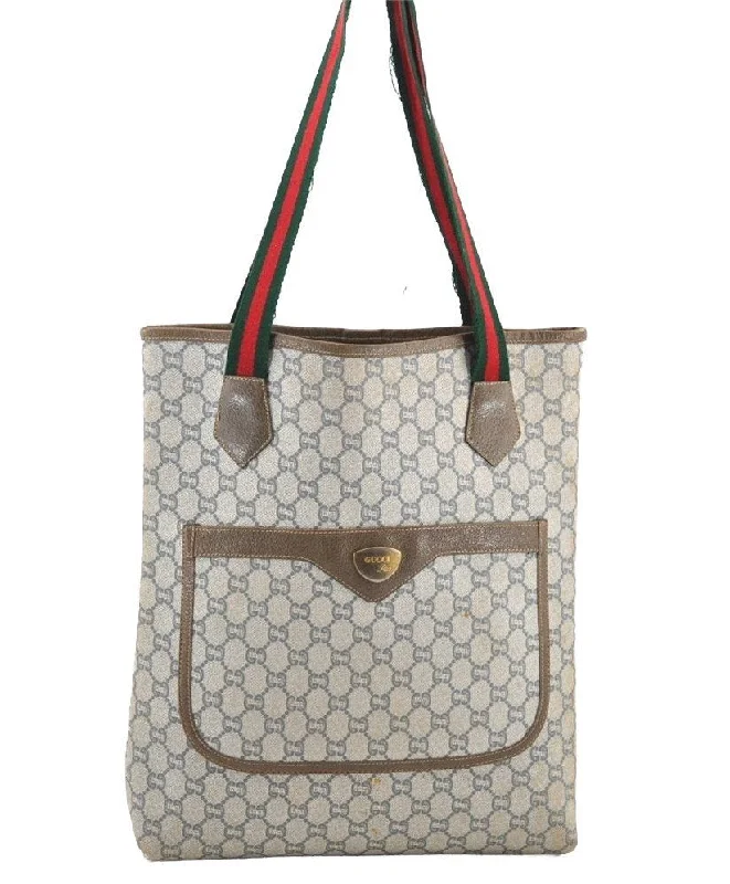 Gucci Marmont bags for women with a snakeskin - effect panelAuthentic GUCCI Web Sherry Line GG Plus Shoulder Tote Bag PVC Leather Gray 4821I