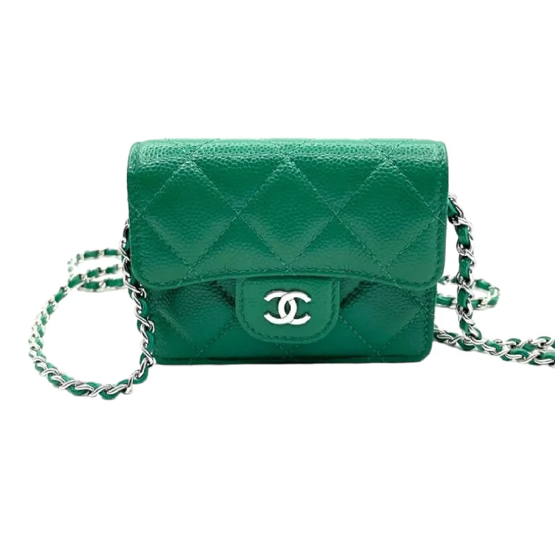 Chanel Limited Edition Handbag for CollectorsFlap Card Holder On Chain Caviar Quilted Green SHW