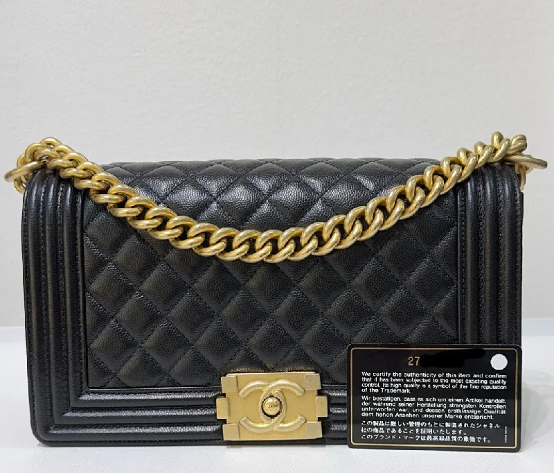 Chanel Quilted Leather Shoulder Bag for FashionistasChanel Medium Caviar Boy Bag Black GHW 27 holo card