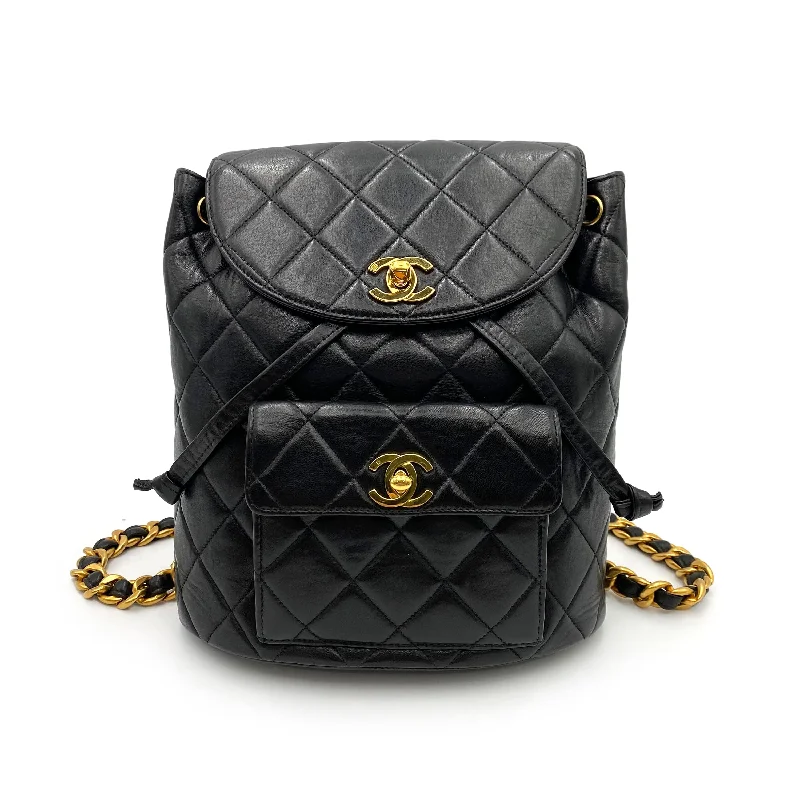 Chanel Medium Tote Bag for Office LadiesCHANEL VINTAGE DUMA CHAIN BACKPACK BLACK LAMB SKIN 90237325