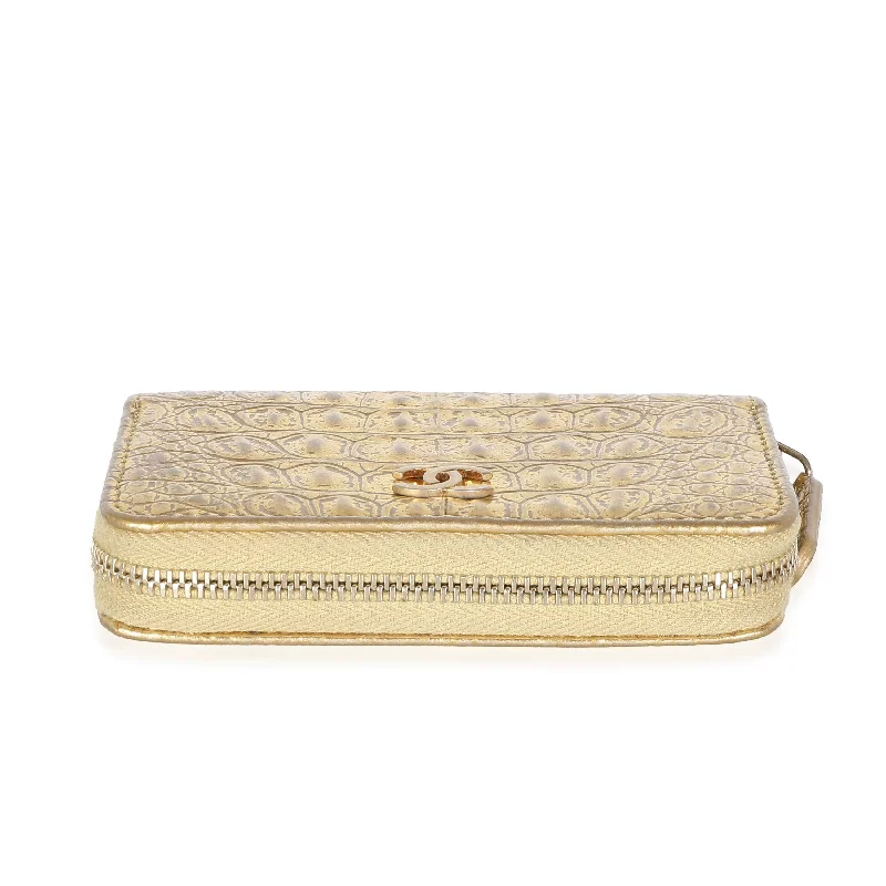 Chanel New Arrival Handbag with Gold HardwareCHANEL Gold Metallic Croc Embossed Calfskin Zip Around Card Case