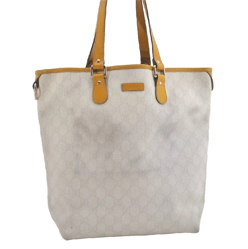 Gucci backpacks for women with a hidden back pocketAuthentic GUCCI Vintage Shoulder Tote Bag GG PVC Leather 189896 White 5372I