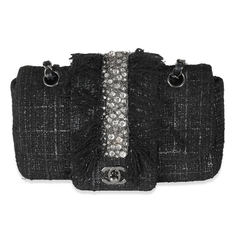 Chanel Black Handbag for Business MeetingsChanel Black Tweed Swarovski Fringe Flap Bag