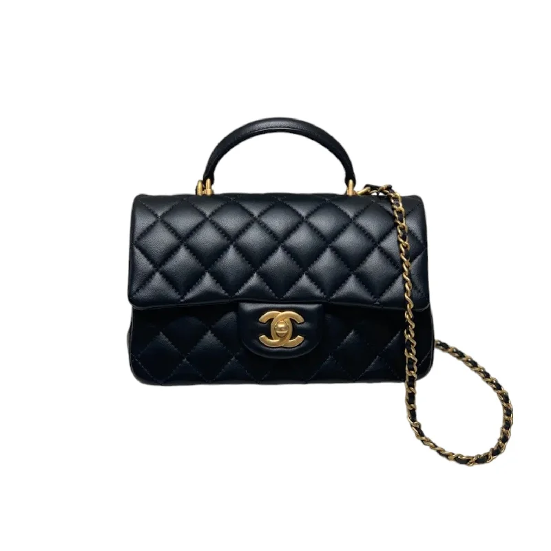 Chanel Classic Flap Bag for Evening PartyTop Handle Rectangular Flap Mini Lambskin Black GHW