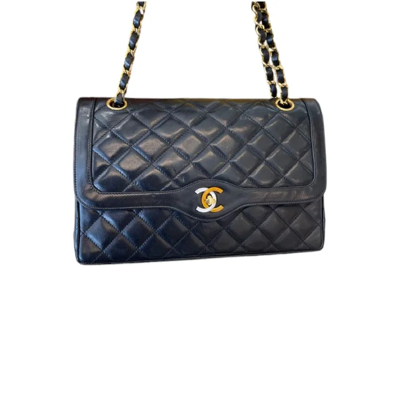 Chanel Handbag with Adjustable Strap for ComfortVintage Paris Limited Edition Double Flap Lambskin Black GHW