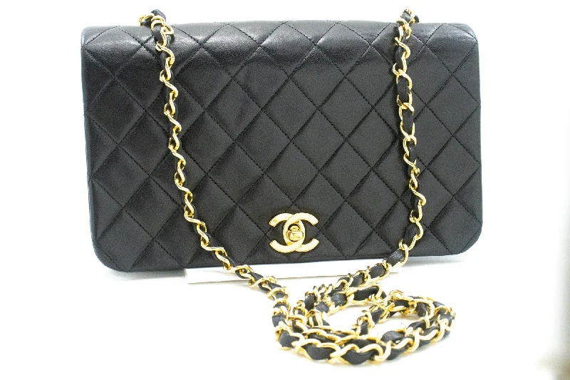 Chanel Designer Handbag with Unique DesignCHANEL Full Flap Chain Shoulder Bag Black Quilted Lambskin Leather