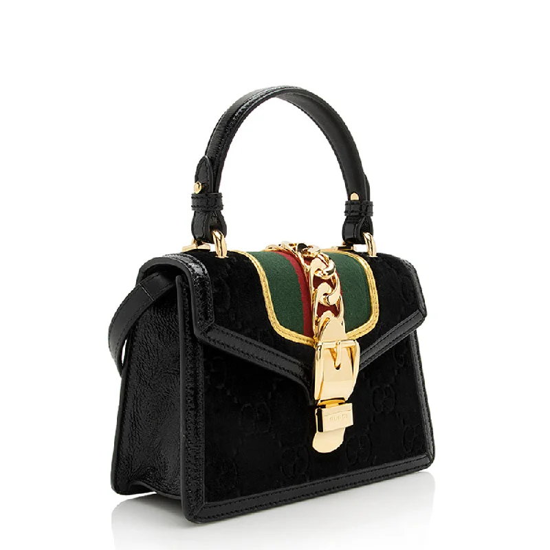 Gucci handbags for women with a metal - framed claspGucci GG Velvet Sylvie Mini Satchel (22913)