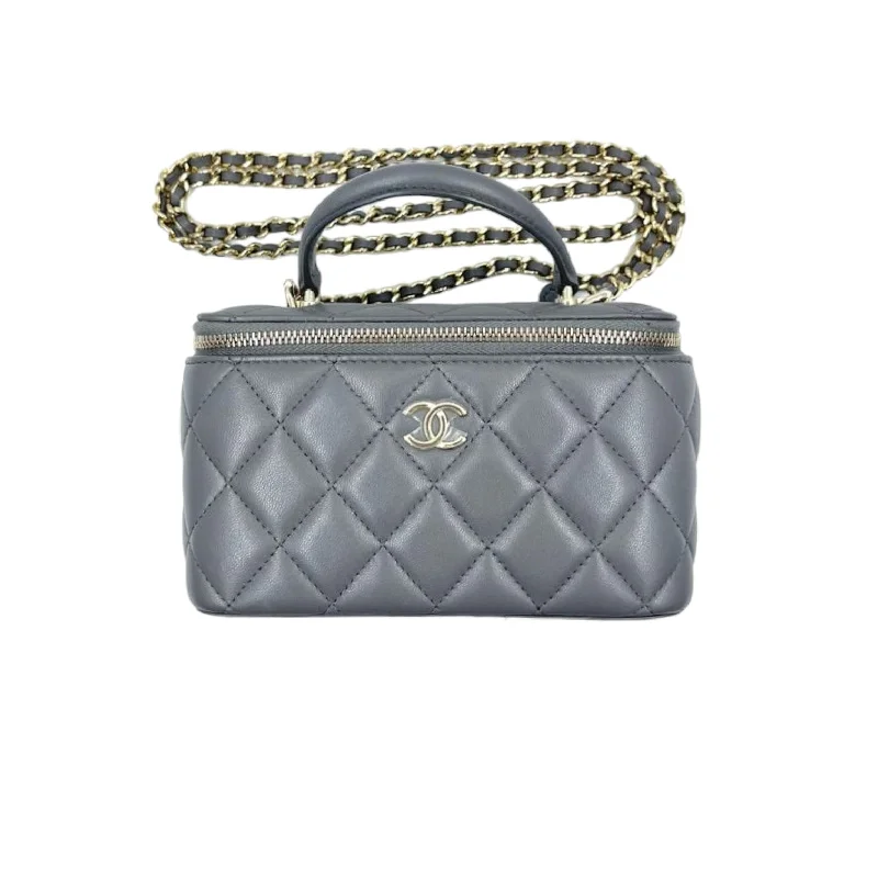 Chanel Classic Flap Bag for Evening PartyVanity Rectangular Top Handle Small Lambskin Grey GHW