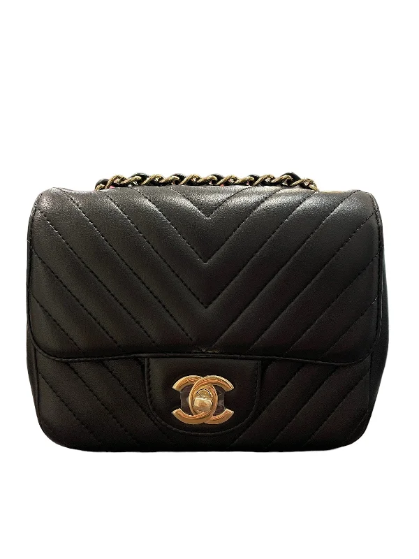 Chanel Luxury Handbag for High - End EventsChanel Mini Square Chevron Black Lambskin GHW #24