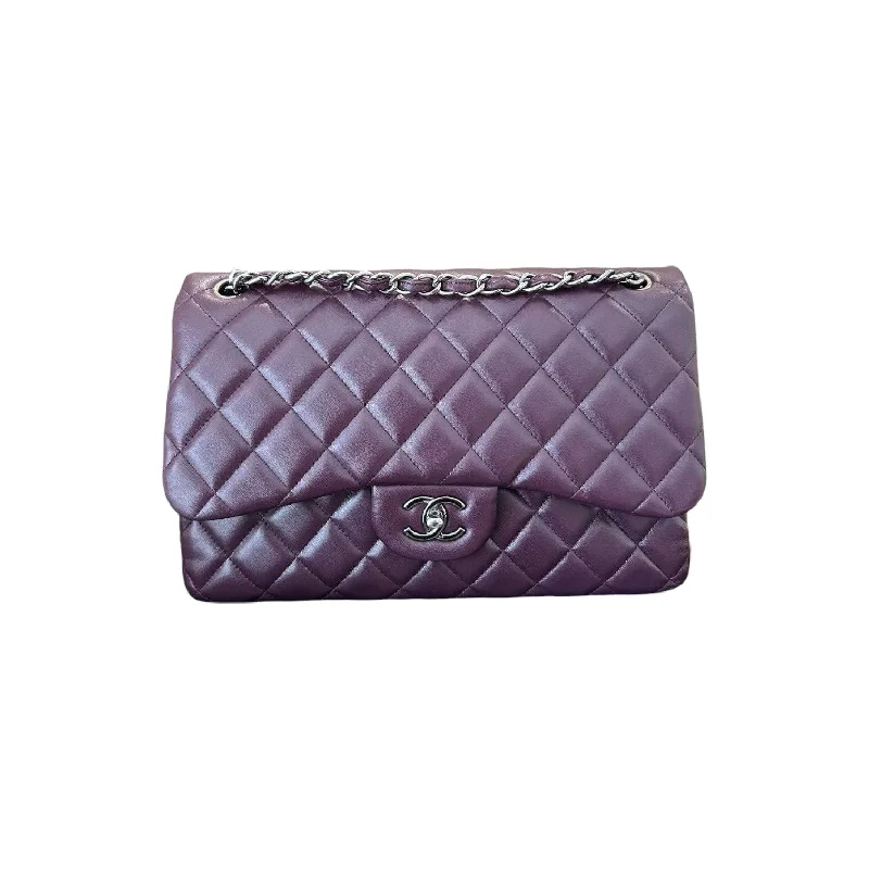 Chanel Lightweight Handbag for Daily ErrandsJumbo Double Flap Lambskin Quilted Purple SHW