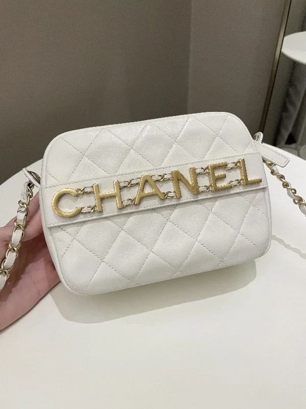 Chanel Vintage Inspired Handbag for Retro LoversChanel Quilted Enchained Camera Case Bag White Calfskin