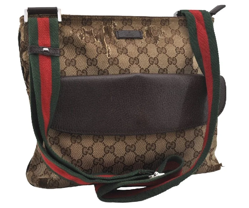 Gucci Dionysus bags for women with tiger - head claspsAuthentic GUCCI Web Sherry Line Shoulder Bag Canvas Leather 256100 Brown 5277I