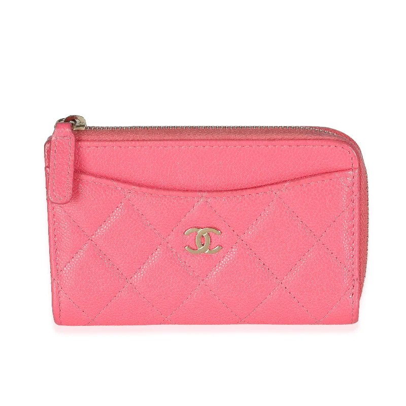 Chanel Classic Flap Bag for Evening PartyPink Quilted Caviar Zip Card Case