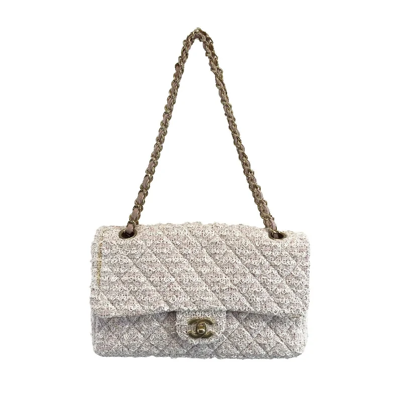 Chanel Handbag with Adjustable Strap for ComfortCHANEL Good Classic Double Flap in Medium Tweed Pink Crossbody Bag