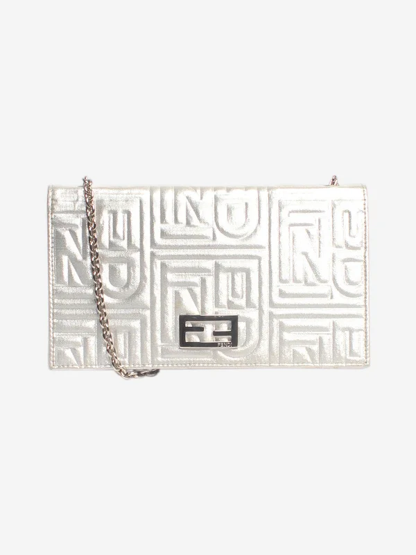 Chanel Designer Handbag with Unique DesignSilver metallic chain wallet