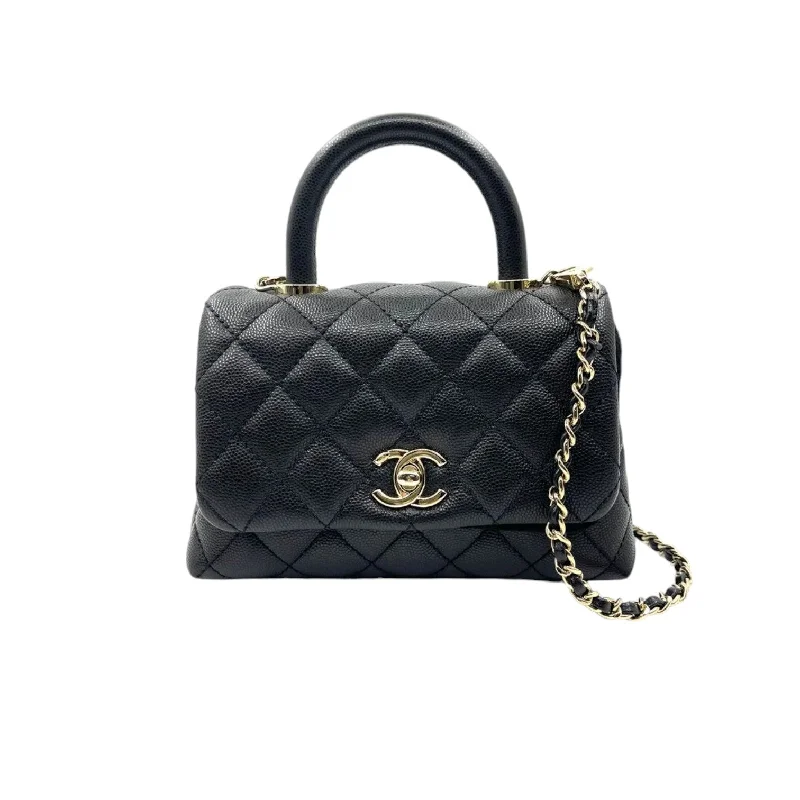 Chanel Chain Strap Handbag for Everyday UseCoco Handle Flap Extra Mini Caviar Quilted Black GHW