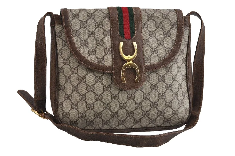 Gucci crossbody bags for women with adjustable leather strapsAuthentic GUCCI Web Sherry Line Shoulder Cross Bag GG PVC Leather Brown 5257I