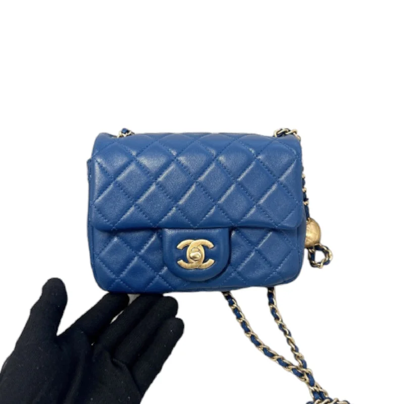 Chanel Quilted Leather Shoulder Bag for FashionistasPearl Crush Flap Mini Lambskin Quilted Blue GHW