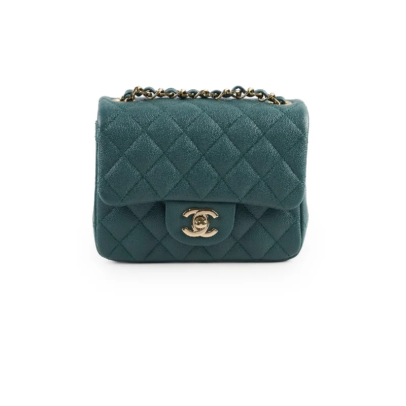 Chanel New Arrival Handbag with Gold HardwareChanel Caviar Mini Square Flap Turquoise Series 24