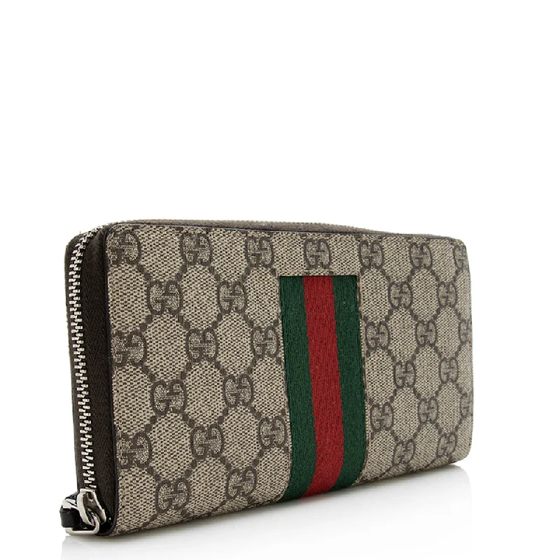 Women Gucci bags with a magnetic snap closure for easy accessGucci GG Supreme Web Zip Around Wallet (21820)